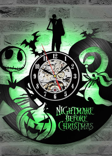 The Nightmare Before Christmas Cartoon CD Record Clock Love Story Vinyl Record Wall Clock Classic Home Decor LED Clock