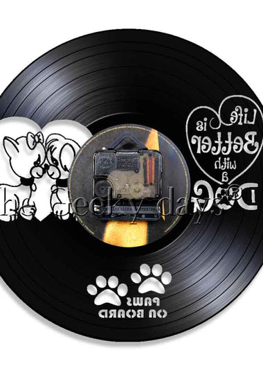 Life Is Better With A Dog Inspirational Quote Vet Clinic Dog Wall Decor Wall Clock Paws On Board Vintage Vinyl Record Wall Clock