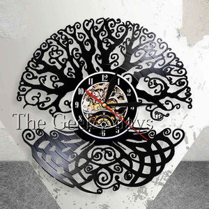 Tree of Life Wall Art Wall Clock Sacred Tree Vintage Vinyl Record Longplay Clock Green Life 3D Silhouette Shadow Wall Clock