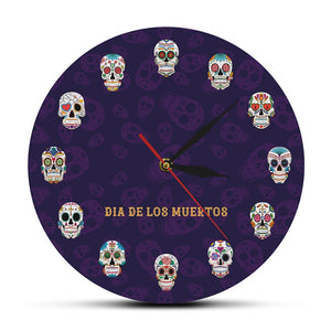 Mexican Skull Wall Clock Flowered Dead Head Decorative Wall Watch Flowering Crossbones Human Tattoo Dia De Los Muertos Souvenir