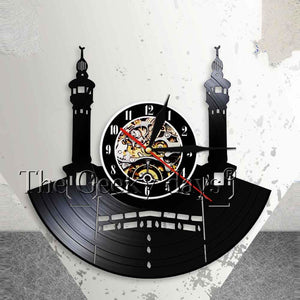 Famous City Mecca Wall Sign Vinyl Record Wall Clock Islamic Vintage Wall Clock Kaba Muslim Architecture Home Decor Clock Gift