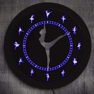 Ballerina Figurines LED Lighting Wall Clock Ballerina Silhouette Artwork Ballet Room Decorative Clock Ballet Gifts for Girls