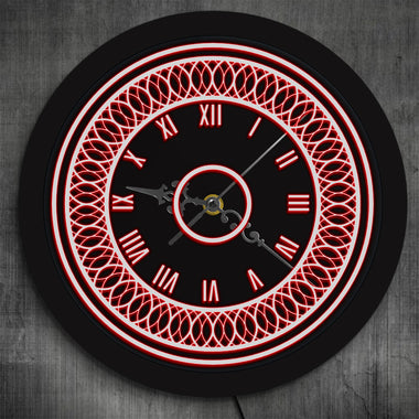 3D Pattern Led Lighting Wall Clock With Multi Color Changes Vintage Rumerals Black Round Silent Wall Clock Mandala Circle Design