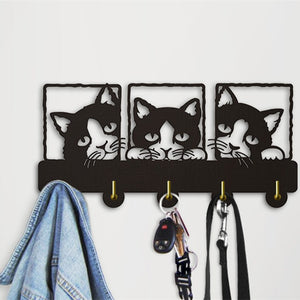 Peeping Cat 3D Wall Art Hook Rails Triple Wall Art With Lovley Cat Theme Clothing Hook Rack Hanger Wall Art Decoration