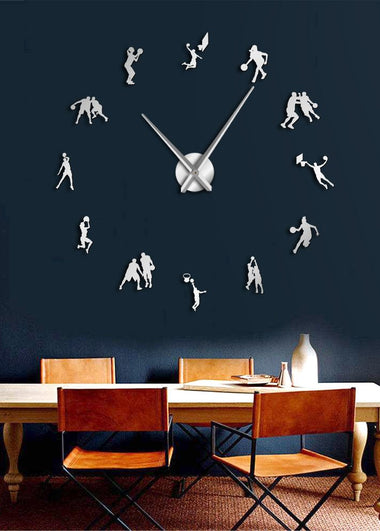 Basketball Players DIY Big Wall Clock Sports Room Salm Dunk Decorative Giant Clock Watch Mirror Effect Basketball Lovers Gift