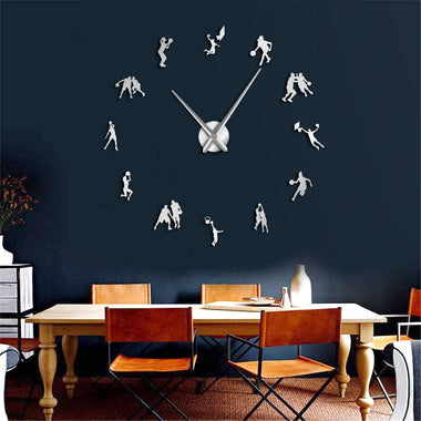Basketball Players DIY Big Wall Clock Sports Room Salm Dunk Decorative Giant Clock Watch Mirror Effect Basketball Lovers Gift