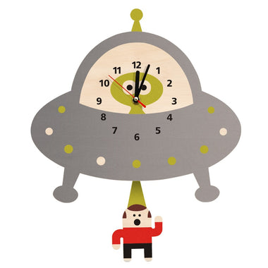 Alien Abduction Wall Clock Flying Saucer Outer Space UFO Abducting Pendulum Wooden Wall Clock Kid Room Decoration Geek Gift