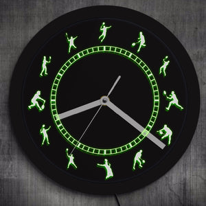 Badminton Time Black Round Badminton Players LED Silhouette Wall Clock Shuttlecock Luminous Wall Watch Badminton Home Decor Gift