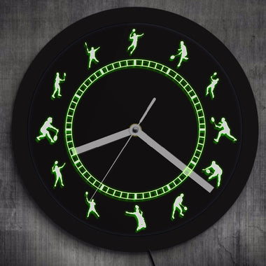 Badminton Time Black Round Badminton Players LED Silhouette Wall Clock Shuttlecock Luminous Wall Watch Badminton Home Decor Gift