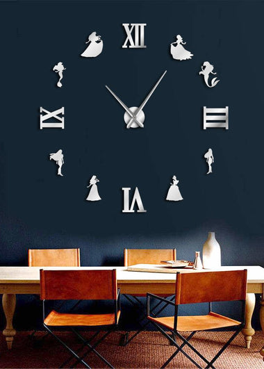 Mermaid & Princess DIY Large Wall Clock Fairytale Style Frameless Giant Wall Clock Girl Room Decor Modern Design Gift For Her