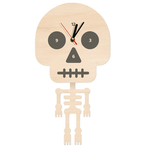 Cartoon Skeleton Wall Clock With Swinging Body Bone Pendulum Halloween Kid Room Hanging Skeleton Wall Decor Skull Wall Watch