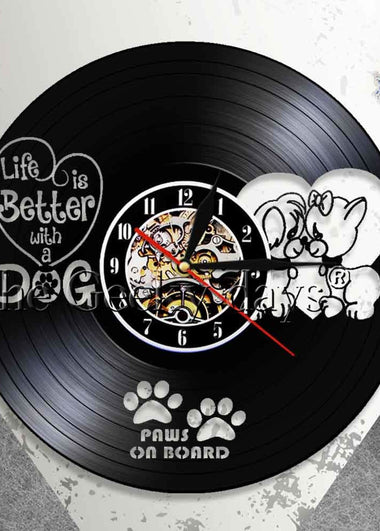 Life Is Better With A Dog Inspirational Quote Vet Clinic Dog Wall Decor Wall Clock Paws On Board Vintage Vinyl Record Wall Clock