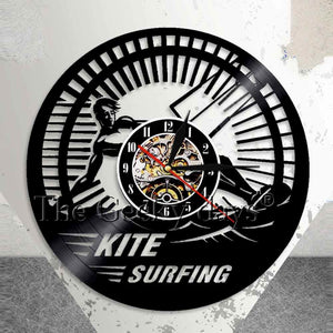 Kite Surfing Wall Clock Home Decor Modern Deisgn Vintage Vinyl Record Wall Clock Kiteboarding Wall Art Kite Surfers Gift Ideas