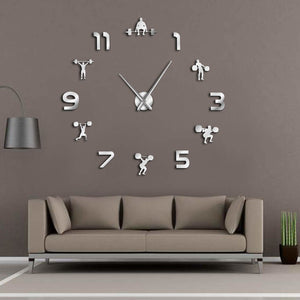 Weightlifting Fitness Room Wall Decor DIY Giant Wall Clock Mirror Effect Powerlifting Frameless Large Wall Clock GYM Wall Watch