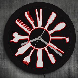 Barber Shop LED Business Sign Hairstylist Barber Tools LED Neon Wall Clock Color Changes Modern Wall Clock with LED illumination
