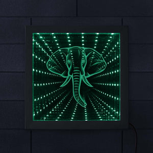 Elephant Lighting Wall Art LED Infinity Mirror Wood Frame Wildlife Animal Safari Wall Decor Vortex Tunnel Interstellar Mirror