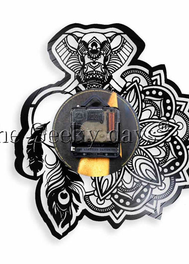Floral Elephant Wall Art Wall Clock Flower Mandala Ganesh Ganesha Elephant Vinyl Record Clock Hindu Hippie Home Decor Gift