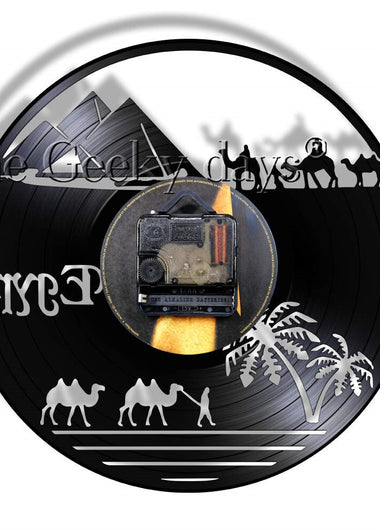 Egypt Theme Pyramid Vintage Vinyl Record Wall Clock Desert World Sahara Camel Decorative Wall Watch Unique Africa Travel Gift