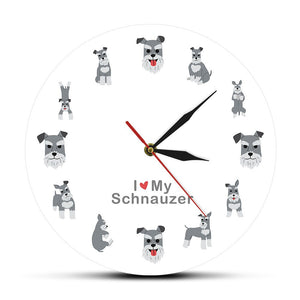 I Love Schauzer Wall Decor Hanging Wall Watch Miniature Schnauzer Cartoon Style Printed Wall Clock Schnauzer Owners Home Decor