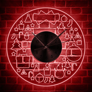 Round Christmas Wreath Shaped Wall Clock Holiday Decorative LED Lighting Wall Watch New Year's Wreath Led Acrylic Edge Lit Clock