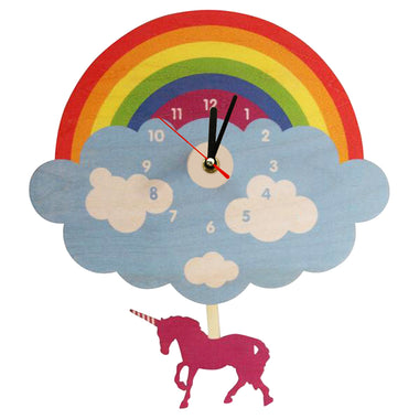 Rainbow Cloud Wall Clock With Swinging Unicorn Laser Cut Wooden Magical Unicorn Wall Clock Unicorn Bedroom Decor Pendulum Clock