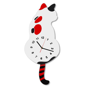 Japanese Cat Wall Clock With Swishing Tail Silhouette Cat Wags Its Tail Fun Design Modern Wall Clock Wall Watch Cat Lovers Gift