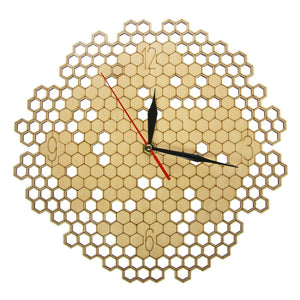 Honeycomb Wood Geometric Wall Clock Hexagon Minimalist Living Room Decor Hanging Natural Rustic Clock Wall Watch Bee Lovers Gift