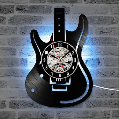 Guitar Vinyl Record Wall Clock Antique Musical Instrument CD LED Clocks Home Decor Creative Silent Hanging Watch for Music Lover